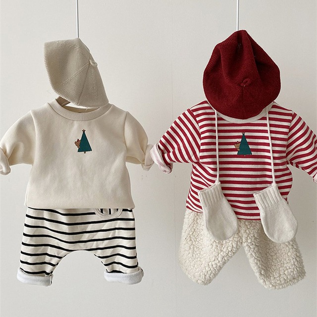 ウィンターベルベットセーター シャツ ストライプトップス 冬物 超面白いベビーショップ43831588972