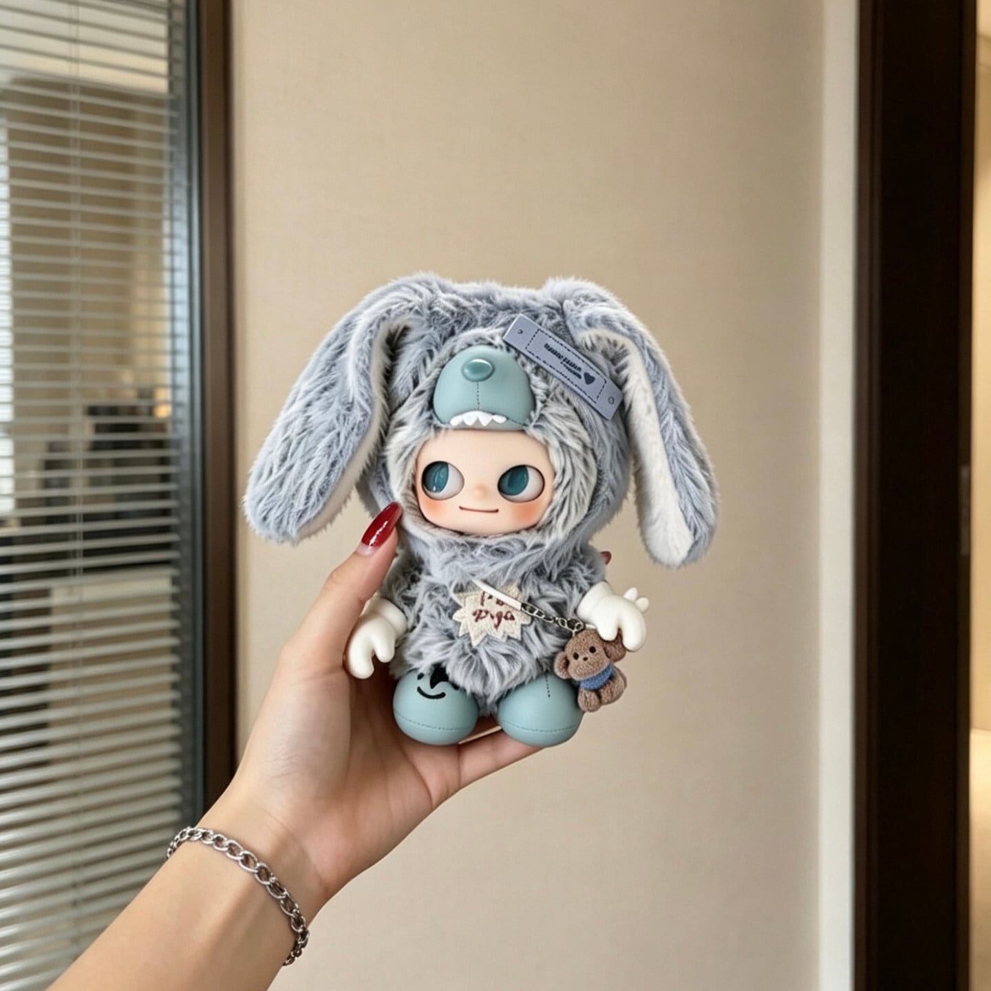 ZSIGA ぬいぐるみ用 もこもこ うさ耳フード+ドッグチャーム 着せ替え