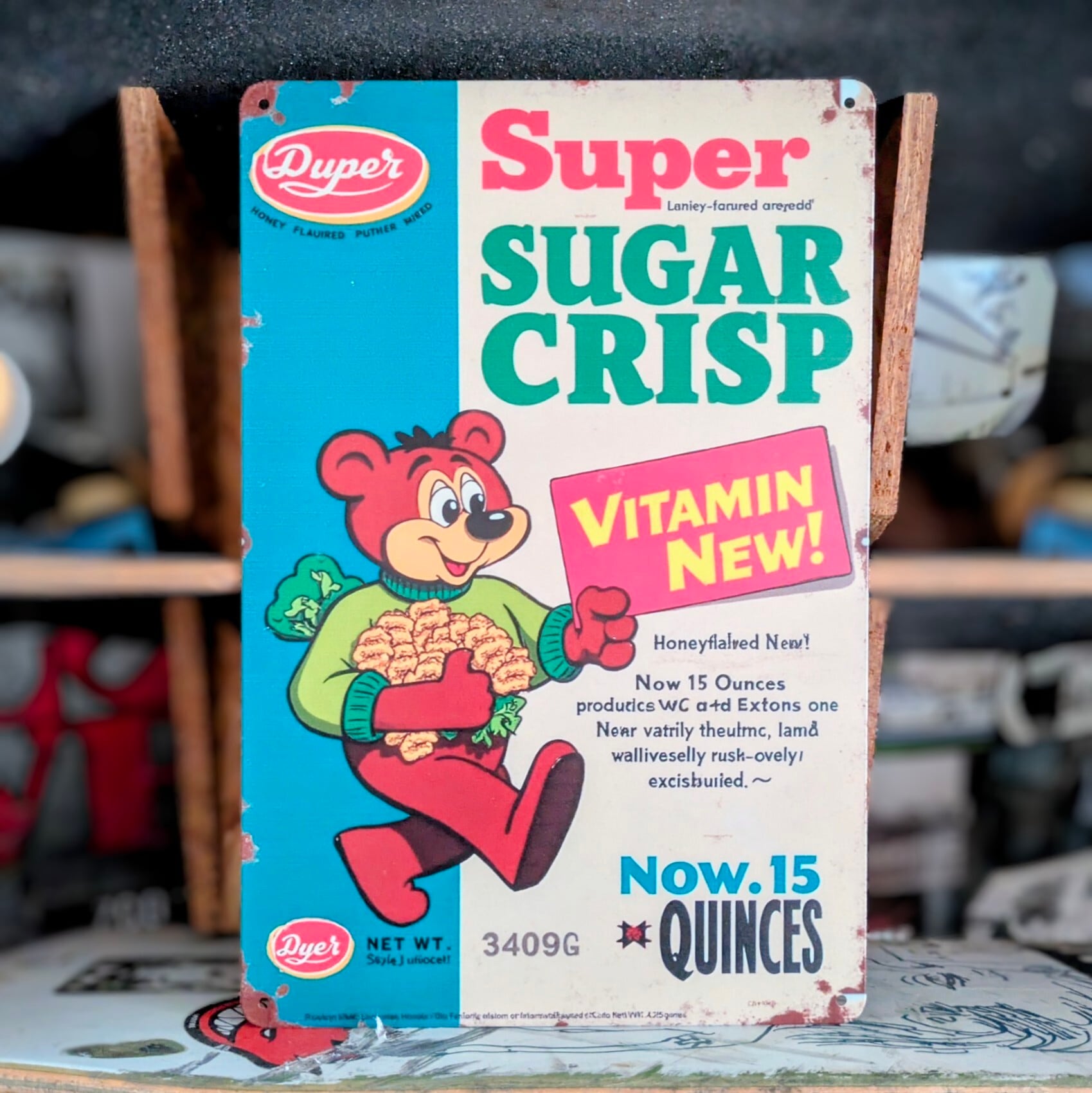 送料無料！ちょうどいいブリキ看板 【 Super Sugar Crisp ( スーパーシュガークリスプ ) 】 METAL SIGN / メタルサイン / ブリキ看板 / サインボード / ビンテージ加工〚アメリカン雑貨 アメトイ〛