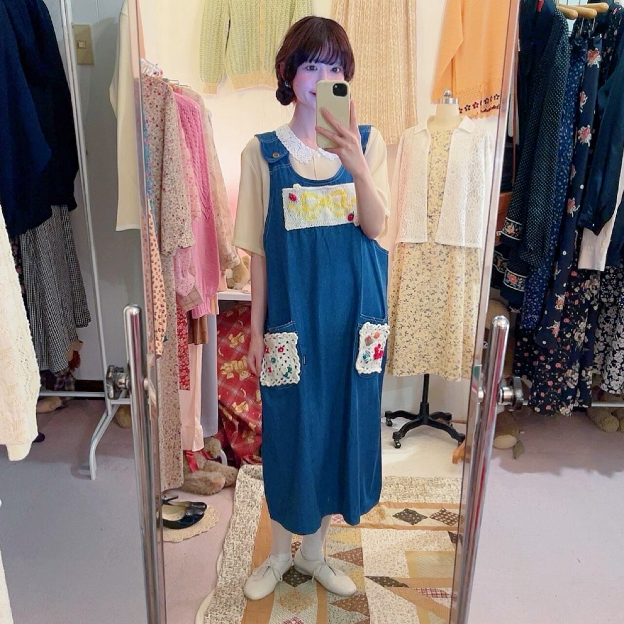 remake ✂︎ yellow ribbon frill pocket jumper skirt