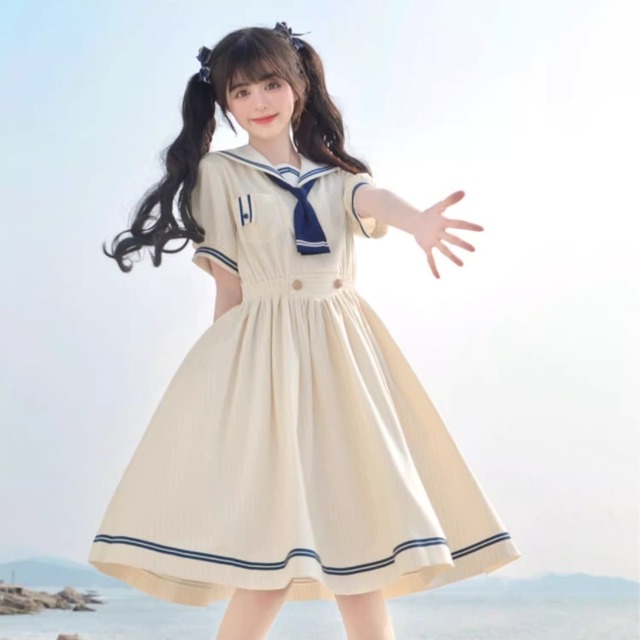 With U ゴスロリ ファッション ワンピース セーラー服 JKロリィタ ストライプ柄 原宿スタイル ろりぃた 量産型