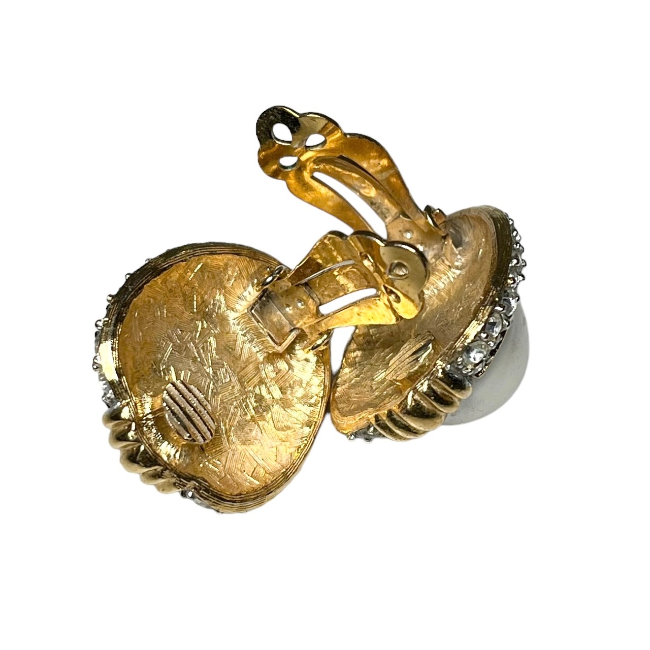 vintage GIVENCHY gold color metal earring set with fake pearl & rhinestone