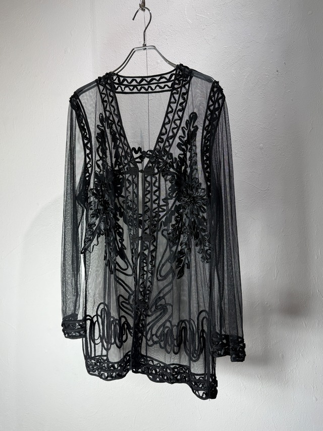 Design Embroidered Sheer China Button Cardigan