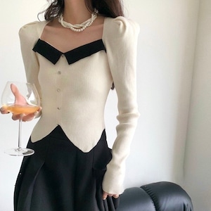 スクエアカラースリットニット 2color T140