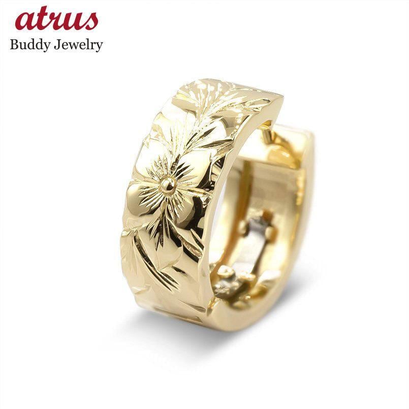 18金 フープ ピアス メンズ 片耳 ハワイアンジュエリー イエロー