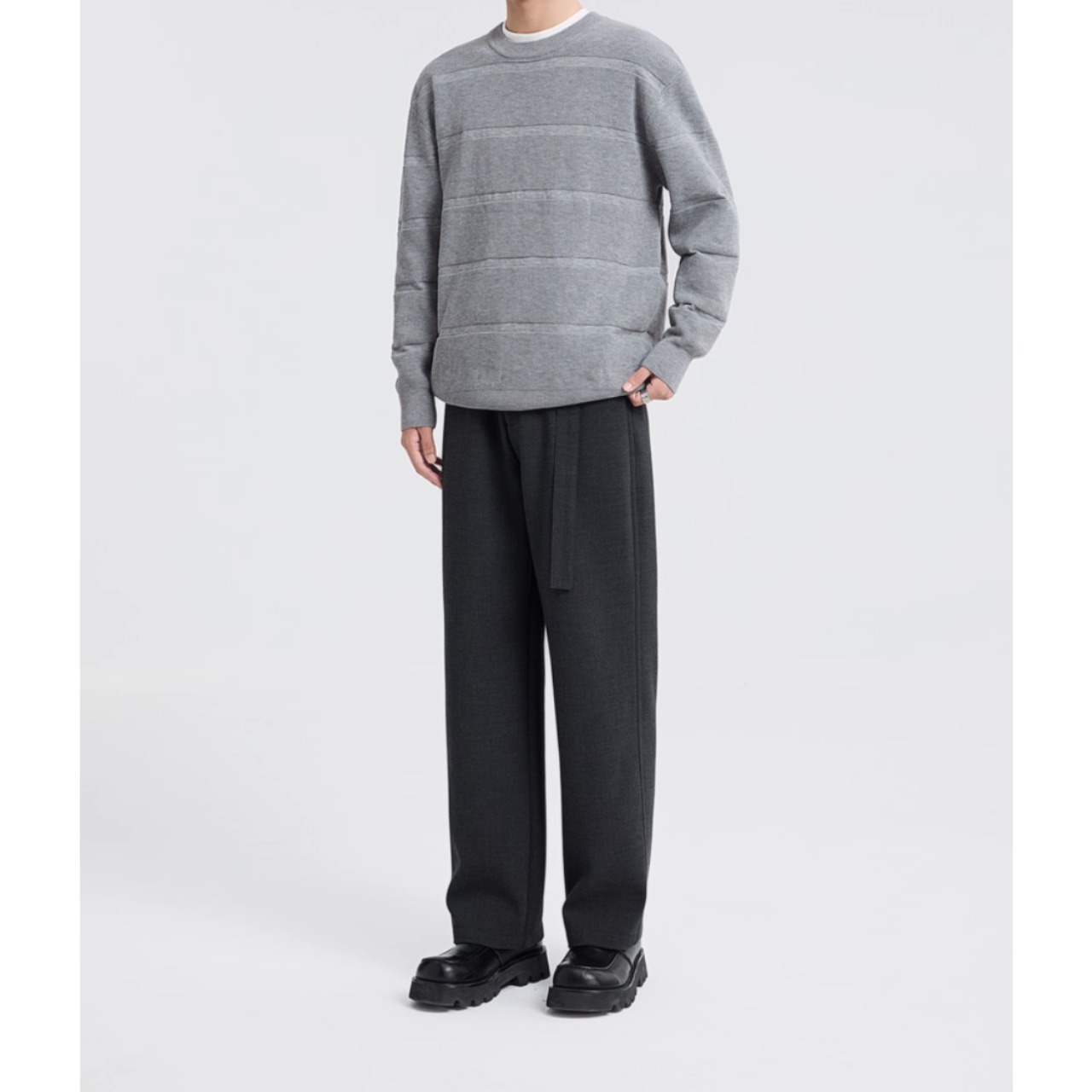 水平ラインデザイン ラウンドネックニット af0348