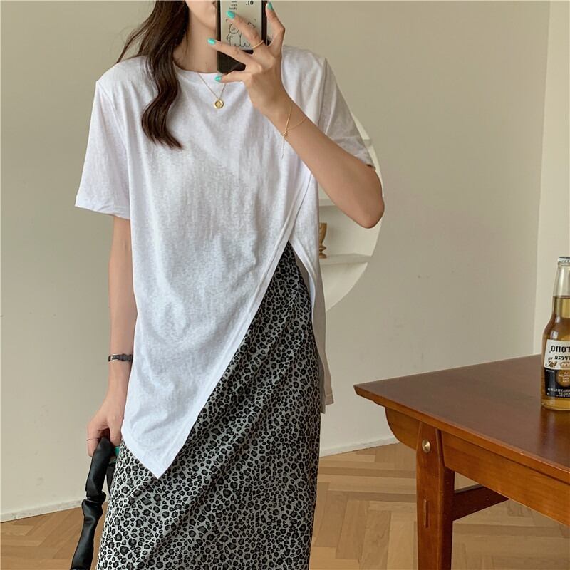 レディースサマーソリッド カラーブラウス ハイウェストウェストレオパードプリント柄スカート 夏物 ソリッドカラー 1号婦人9371282804