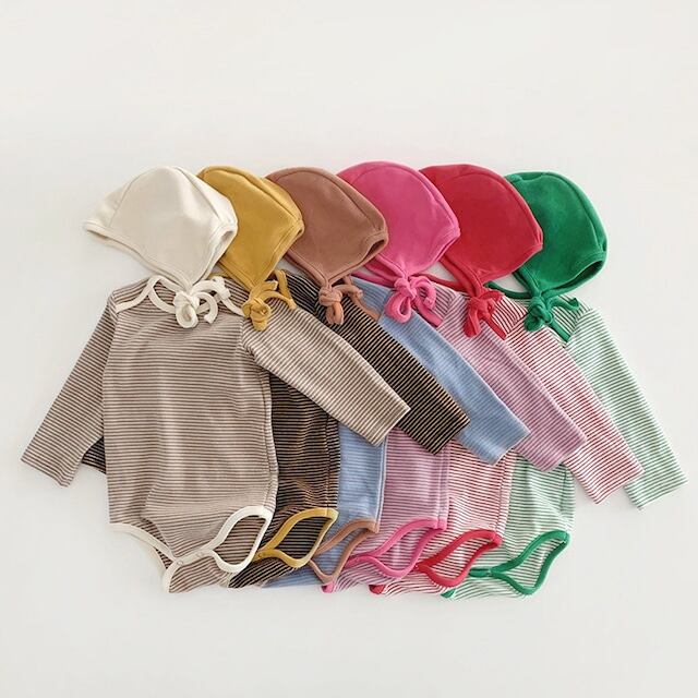 【BABY】韓国風ストライプロンパース