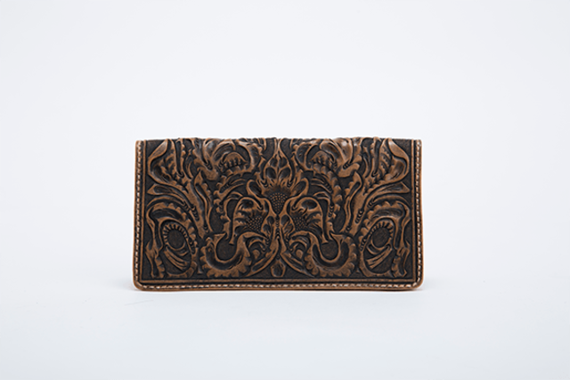Carving Breath Of Spring Leather Long Wallet Antique Black Gold - メイン画像