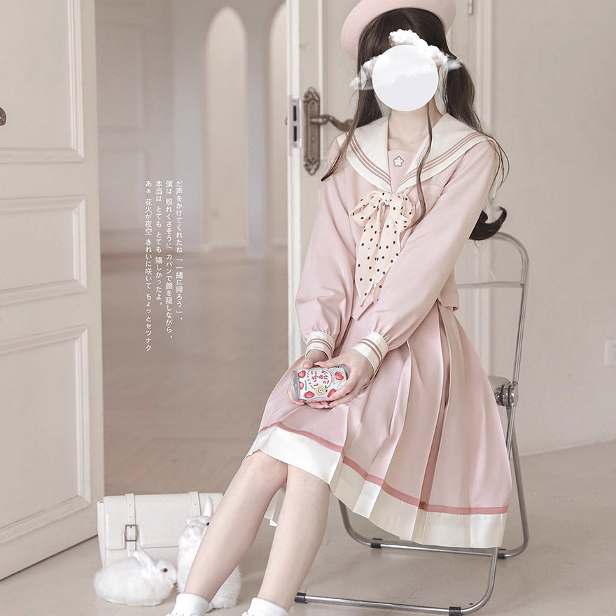 量産型 セーラー服 セットアップ ピンク 制服 ウエストリボン プリーツ