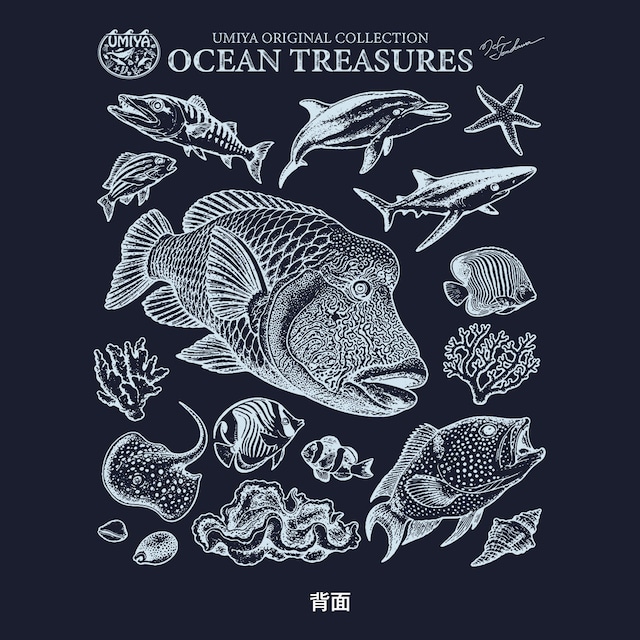 海洋生物ヴィンテージ風プルオーバーパーカー｜OCEAN TREASURES／Model-04（ネイビー）