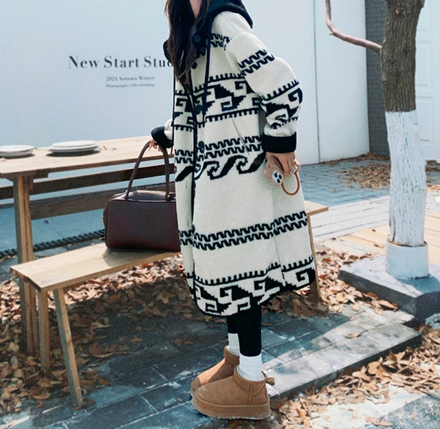 フーディカラーブロックロングコート