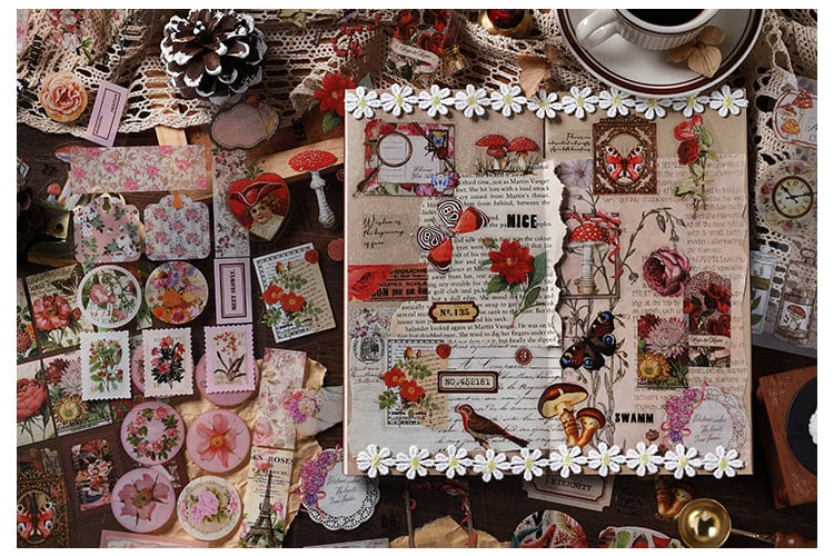 N6✦島嶼山風✦40枚・4種ステッカー シール コラジュー素材 おすそ分け