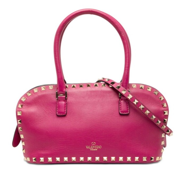 ヴァレンティノ ロックスタッズ ハンドバッグ ショルダーバッグ 2WAY ピンク レザー レディース VALENTINO 【中古】