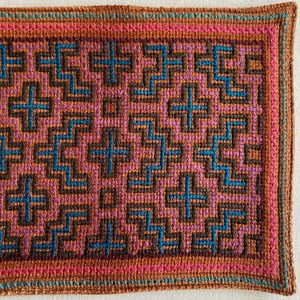 ポットマット　18x23cm 刺し子、裏面茶模様　シピボ族の手刺繍　ティーマット