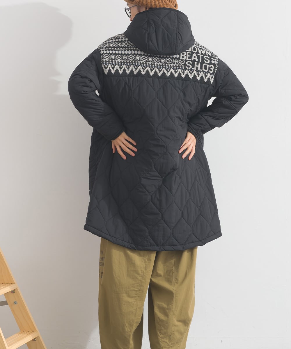 K53123 キルティングジャカードニット切替ZIPロングパーカー / Quilted