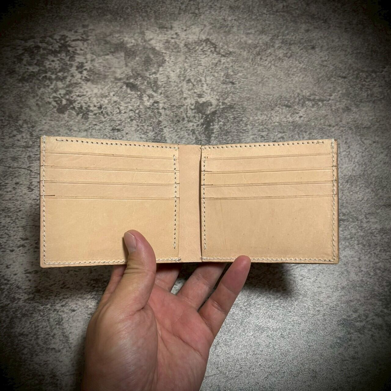 経年変化を楽しむ メンズ 二つ折り 財布 生成り ナチュラル 手縫い