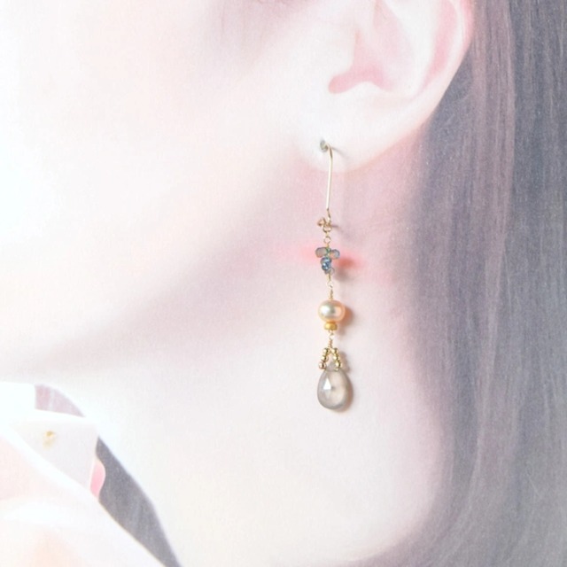 ストロベリークォーツとオパールのアメリカンチェーンピアス