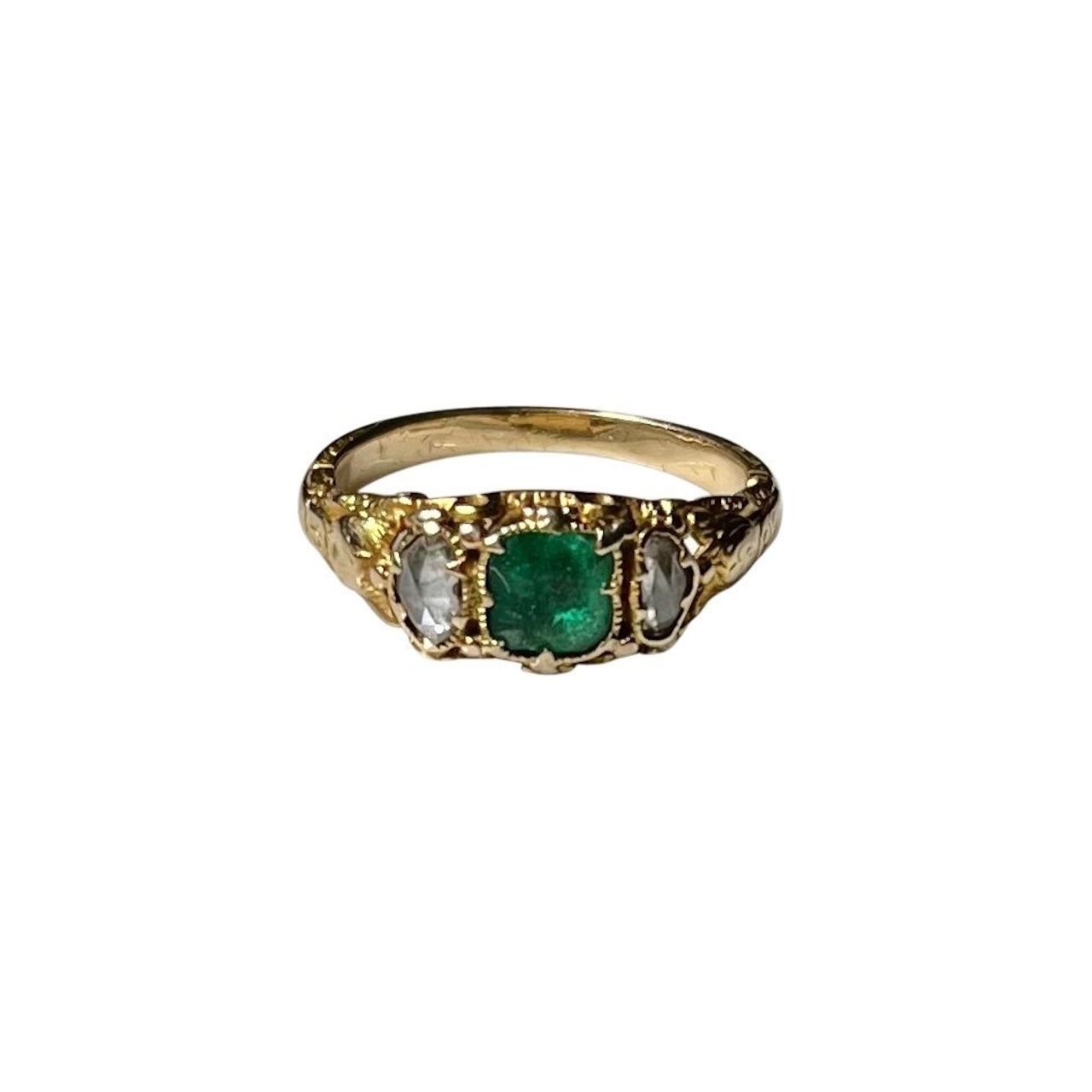 antique georgian 15ct gold natural emerald set with 2 rose cut diamond