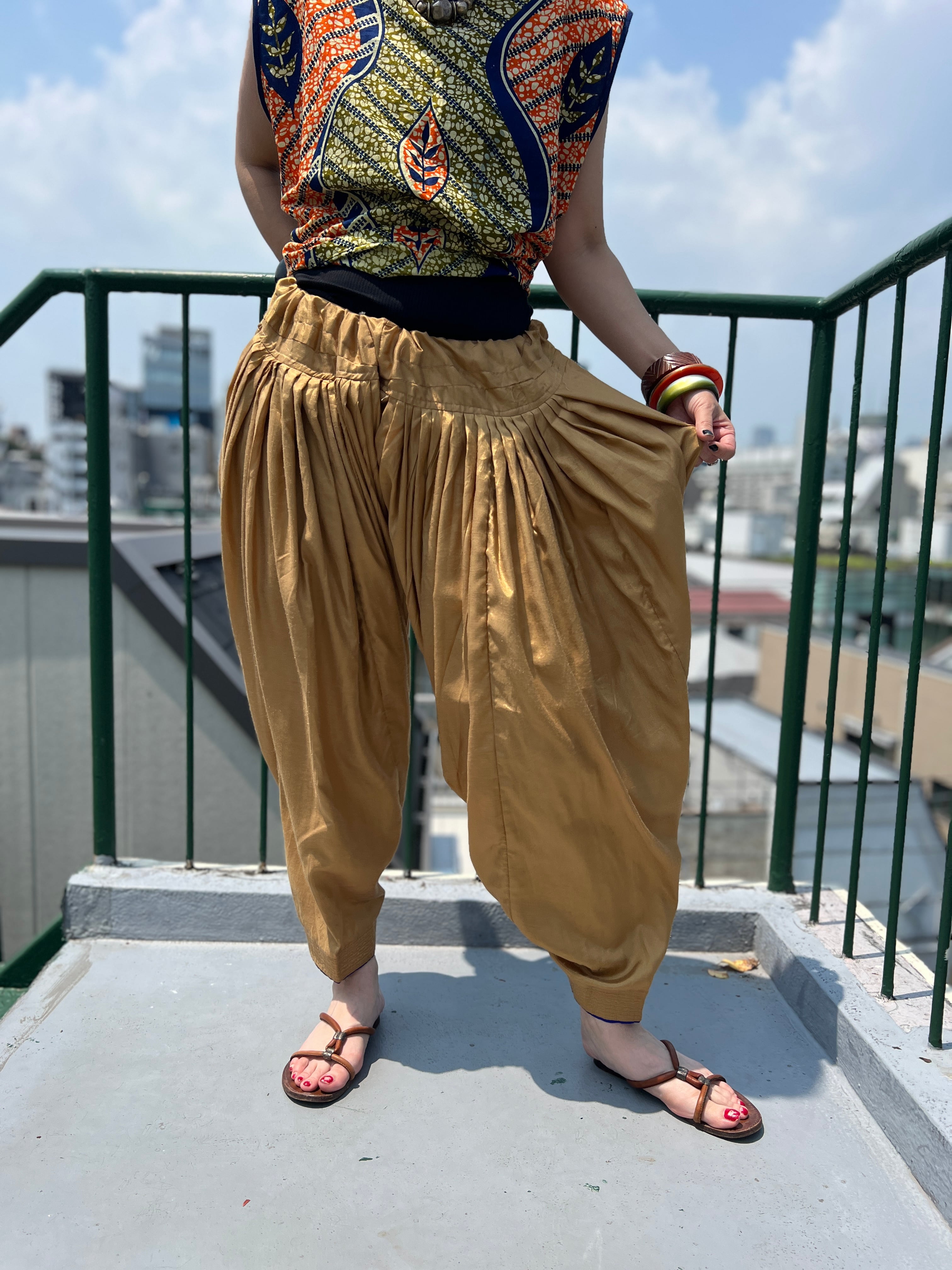 Vintage indian gold × royal blue piping pants