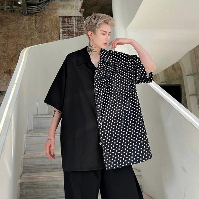 Seasonz メンズ 半袖シャツ バイカラー 水玉 クール ストリート系 かっこいい 10代 代 Dressyなモード系 ゴシック専門店 Ladies Fashion Seasonz
