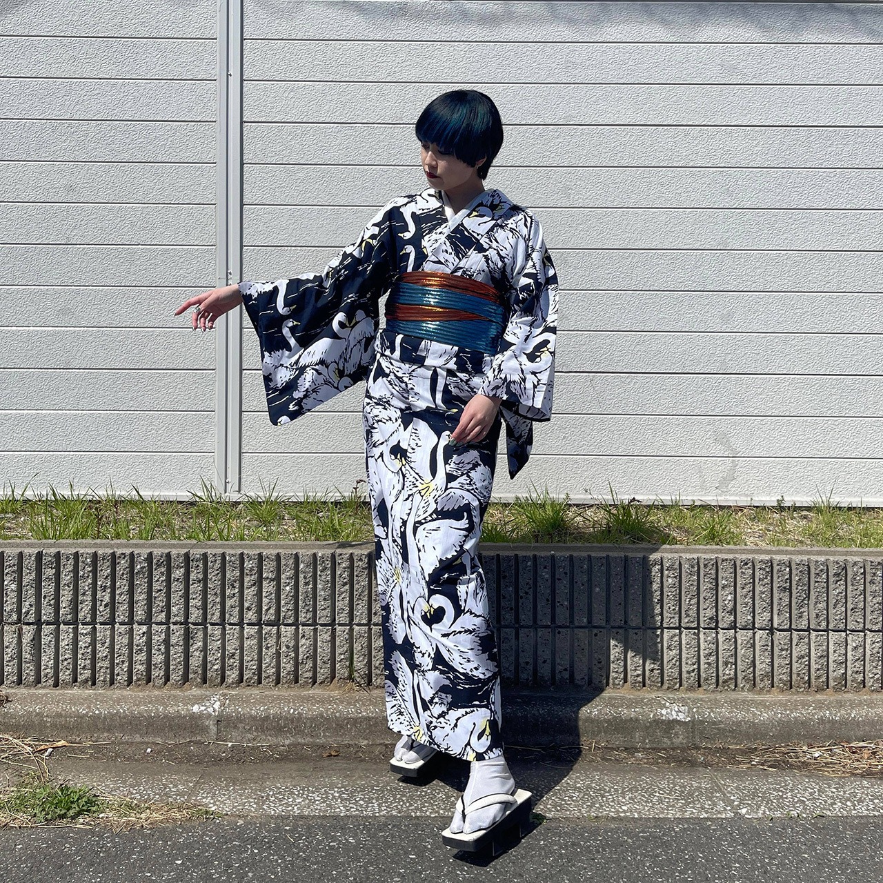 RumiRock 反物 ゆかた「白鳥」　[A1610]