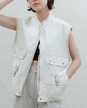 1980s utility cotton linen vest