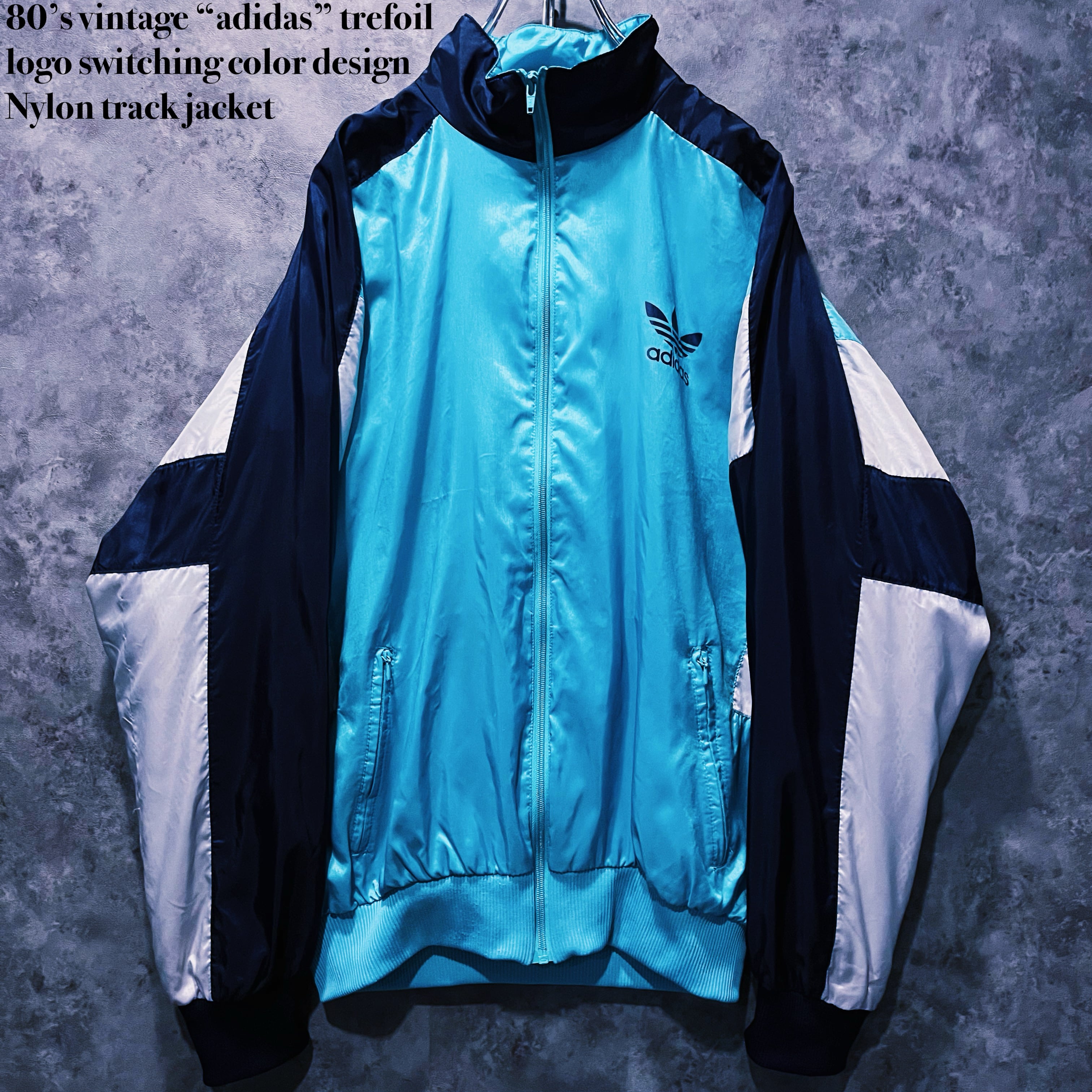 【doppio】80’s vintage “adidas” trefoil logo switching color design Nylon track jacket