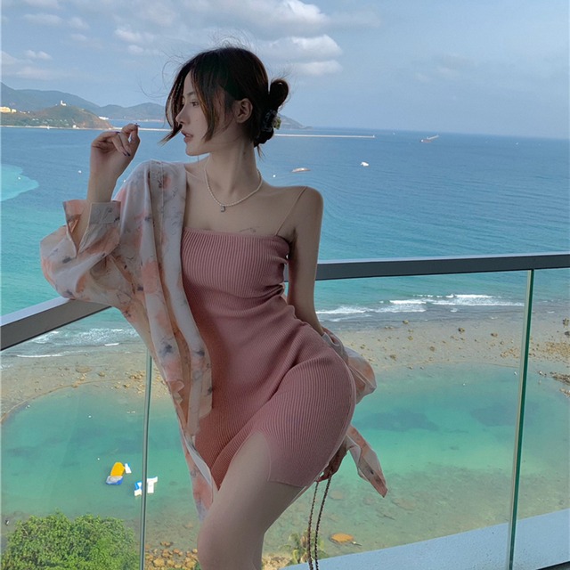 フローラルシャツ ルーズニットドレス レディース 花柄 Xiaofeijia11693721553