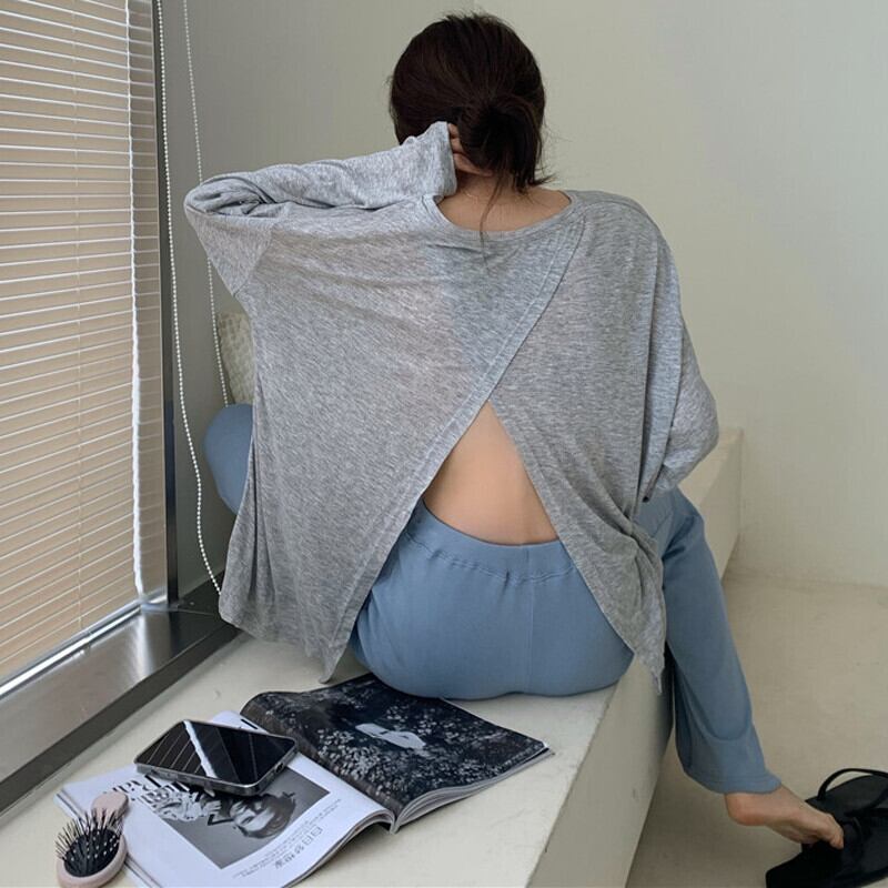 ブラウス レディースサマーラウンドネックルーズカジュアルシャツ Tシャツ ロング ストリート 夏物 Oネック ガールズファッション14465648507