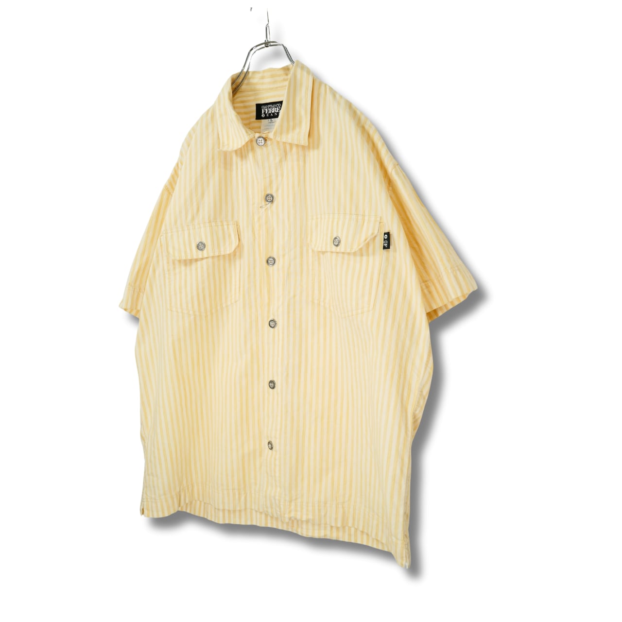 SALE】ストライプシャツ 半袖シャツ 古着 イエロー PA256 | Pickle