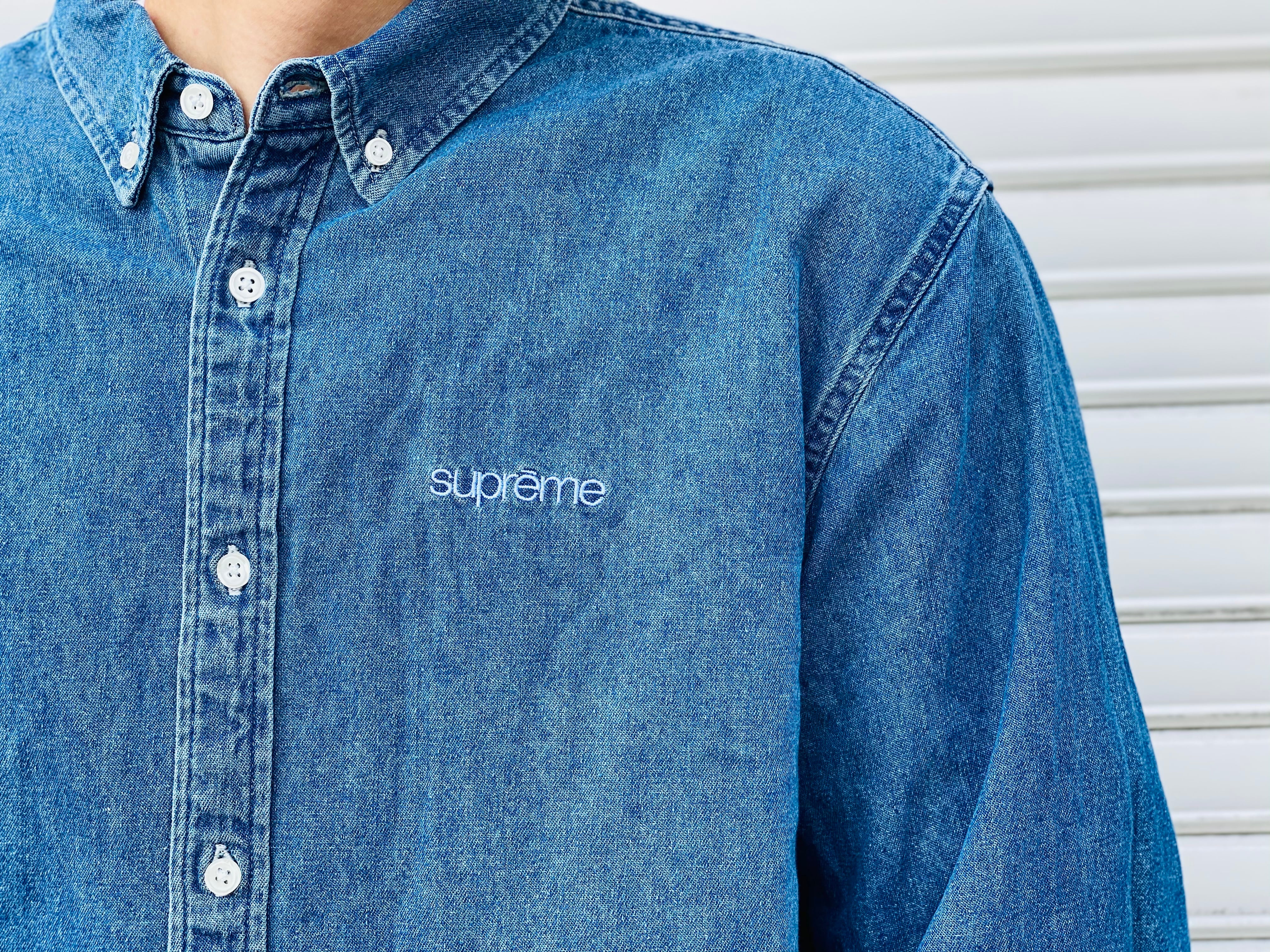 supreme logo denim shirt XL blue