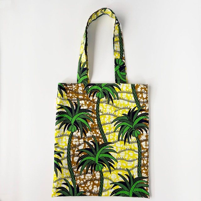 Daily Voyage｜トートバッグ アフリカンプリント （内ポケット付）トロピカルパーム　エコバッグ サブバッグ 旅行 PCも入る