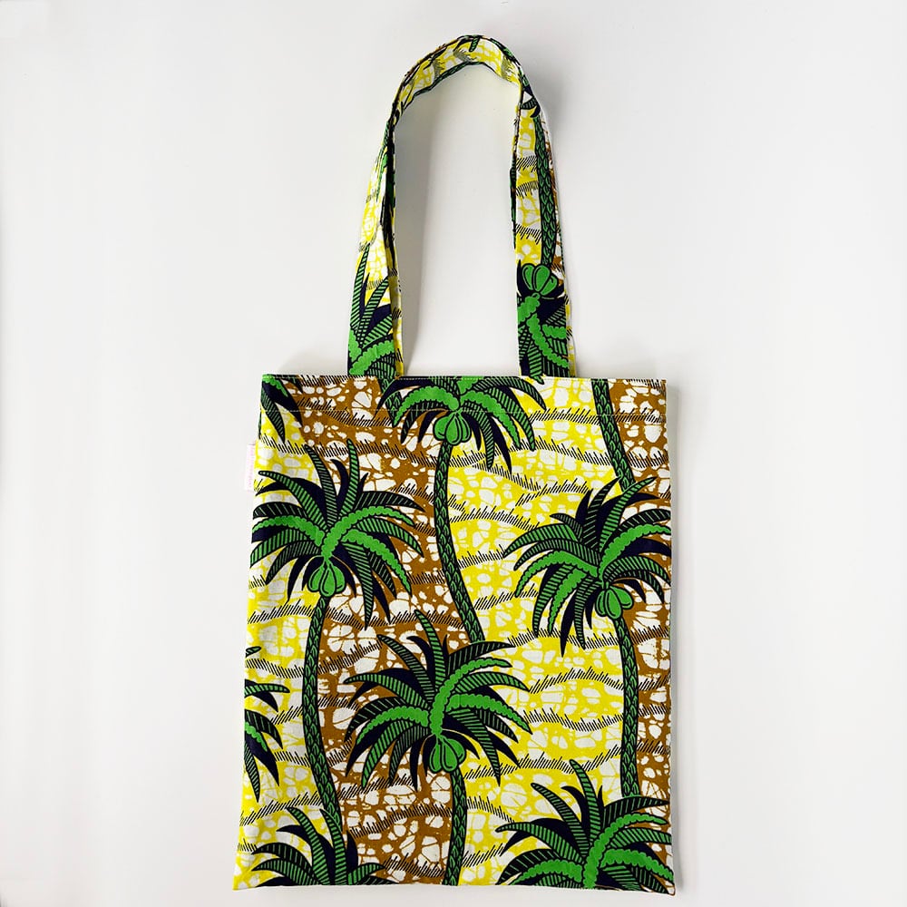 Daily Voyage|トートバッグ アフリカンプリント (内ポケット付)トロピカルパーム エコバッグ サブバッグ 旅行 PCも入る