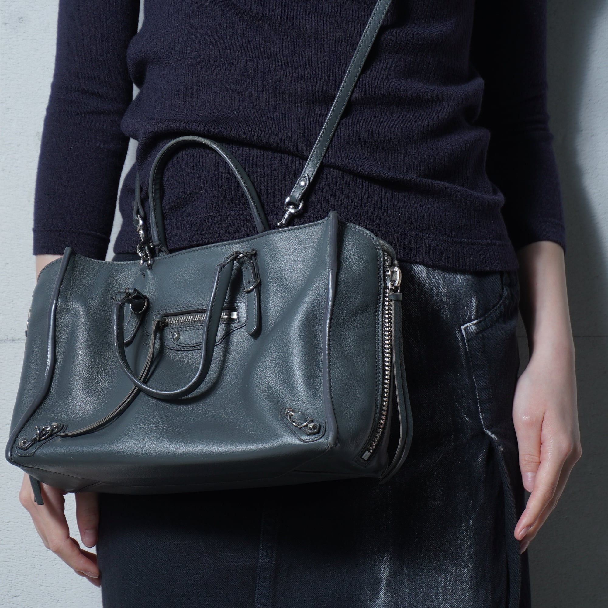 バレンシア バッグ ペーパー グレー BALENCIAGA】バレンシアガ ペーパーレザー2WAYショルダーバッグ gray