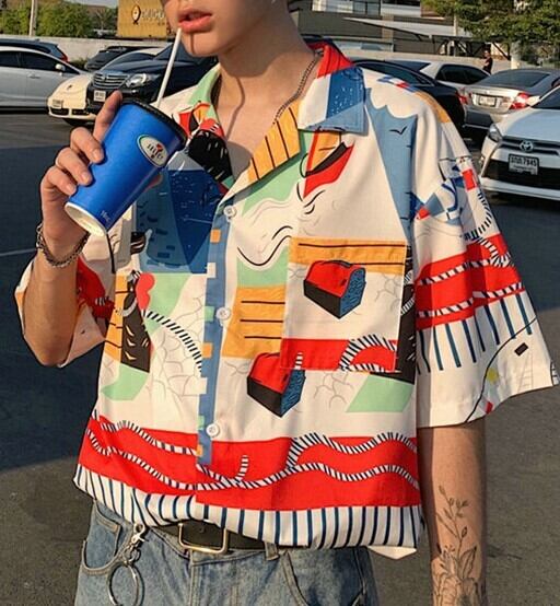 全2色 シャツ トップス 総柄 カジュアル 羽織 半袖 重ね着