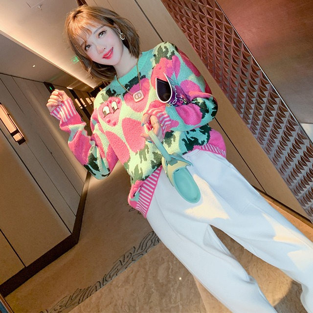 ジャカードパターンラウンドネックルーズスタイルセーター ウィンター 大人ガーリー スウィート キュート カジュアル 冬物 Oネック MIUCO80095109937