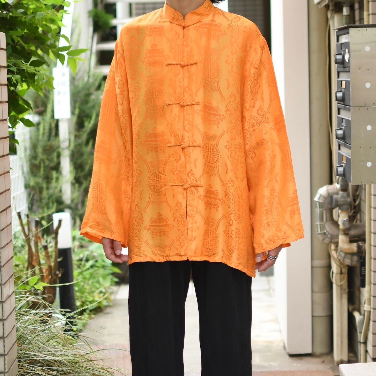 silk×rayon pattern china shirt