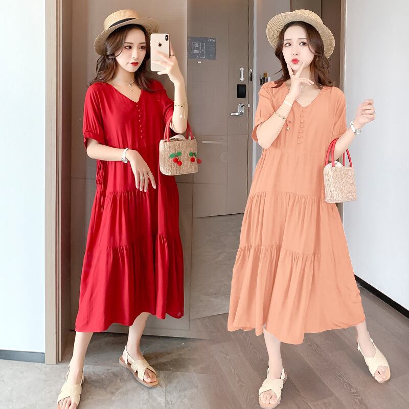 【新作】【送料無料】 マタニティドレス2020夏の新しいシフォンVネックウエストドレス小さな新鮮なミドル丈ドレス妊婦-アリババ サマー 夏物 expec231195189577