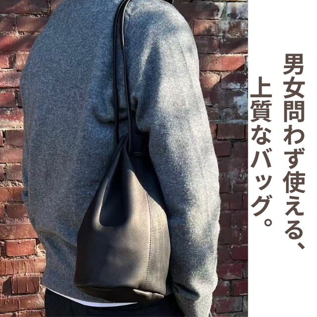 【日本製×日本レザー】カウレザーレザー　巾着バッグ 6729