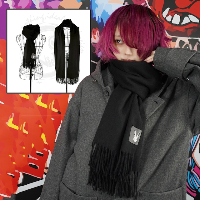 両面タグデザイン 大判ストール［BLACK］