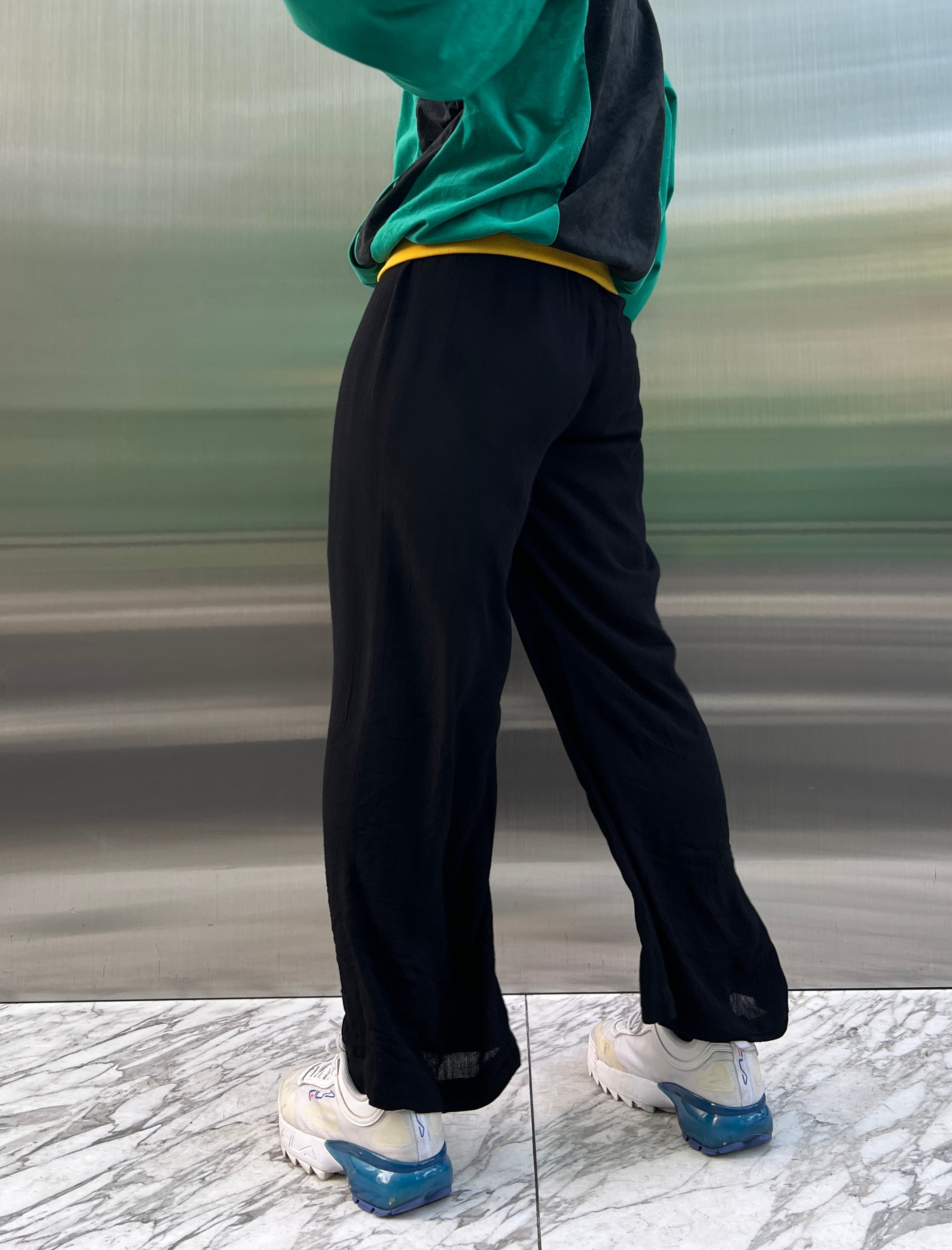 90s " CAROLE LITTLE " black simple rayon pants ( ヴィンテージ ブラック シンプル レーヨン パンツ )