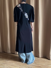floral embroidery black slit dress-5211-4
