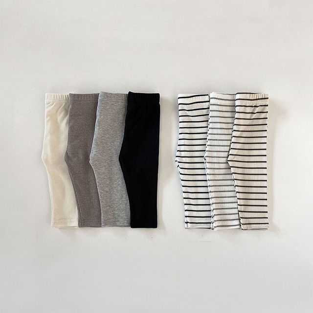 【BABY&KID】秋作横縞と無地の2種類レギンス