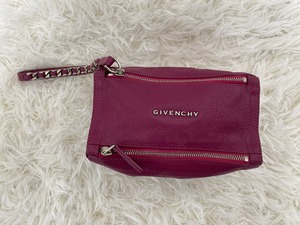 GIVENCHY ジバンシィ パンドラ ポーチ レザー ハンドバッグ パープル A-14096