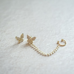 butterfly white long  chain pierce p39