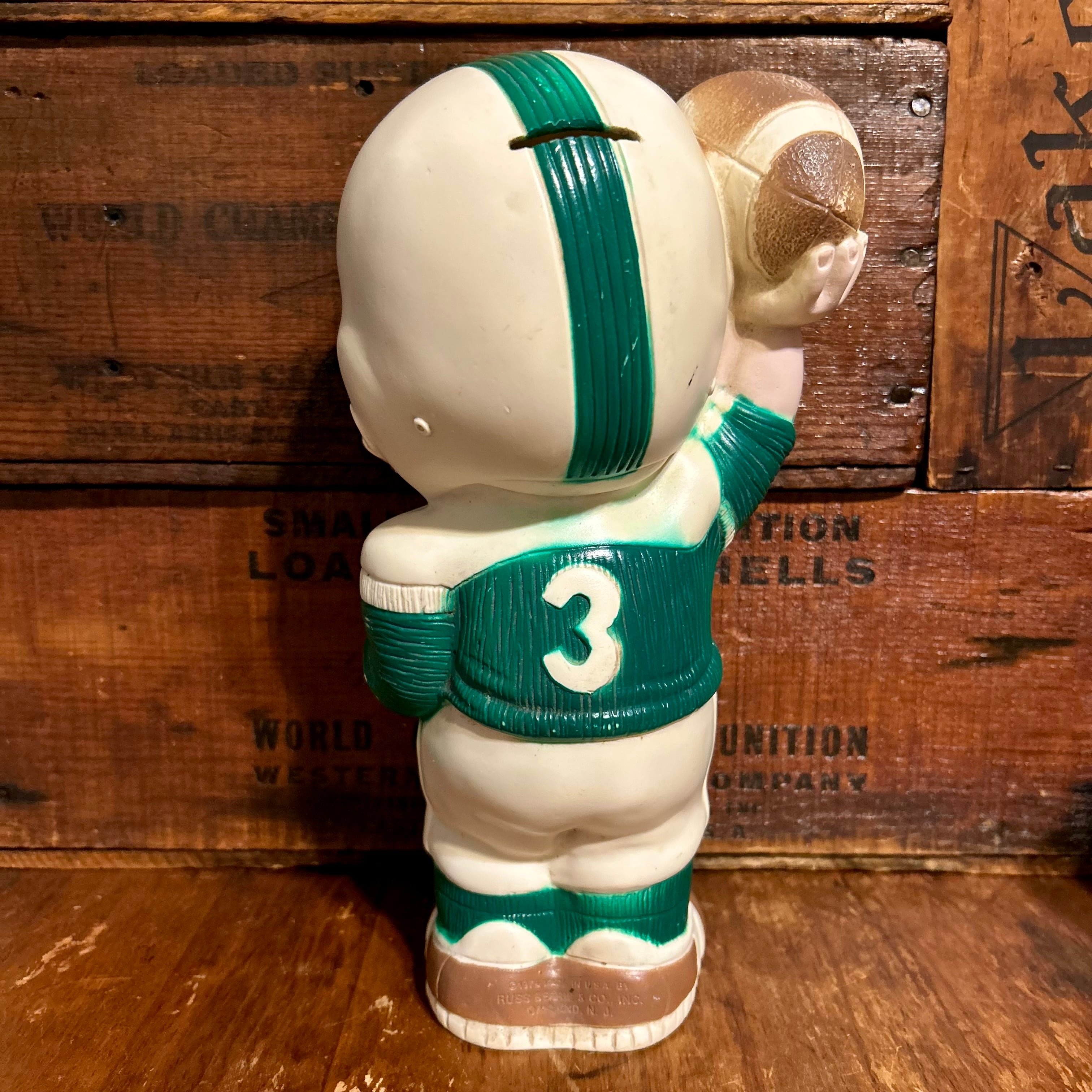 希少品！70s〜アメリカアンティーク　アメフト少年置物　USAヴィンテージNFL 1974 ラスベリー アメリカンフットボール ヴィンテージ コインバンク