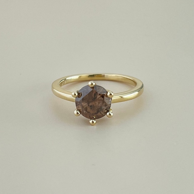 ファンシーブラウン ラウンドブリリアントカット  ダイヤモンド リング  1.344ct K18イエローゴールド チェカ 鑑定書付