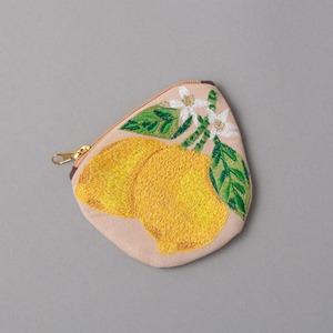 Lemon embroidery pouch