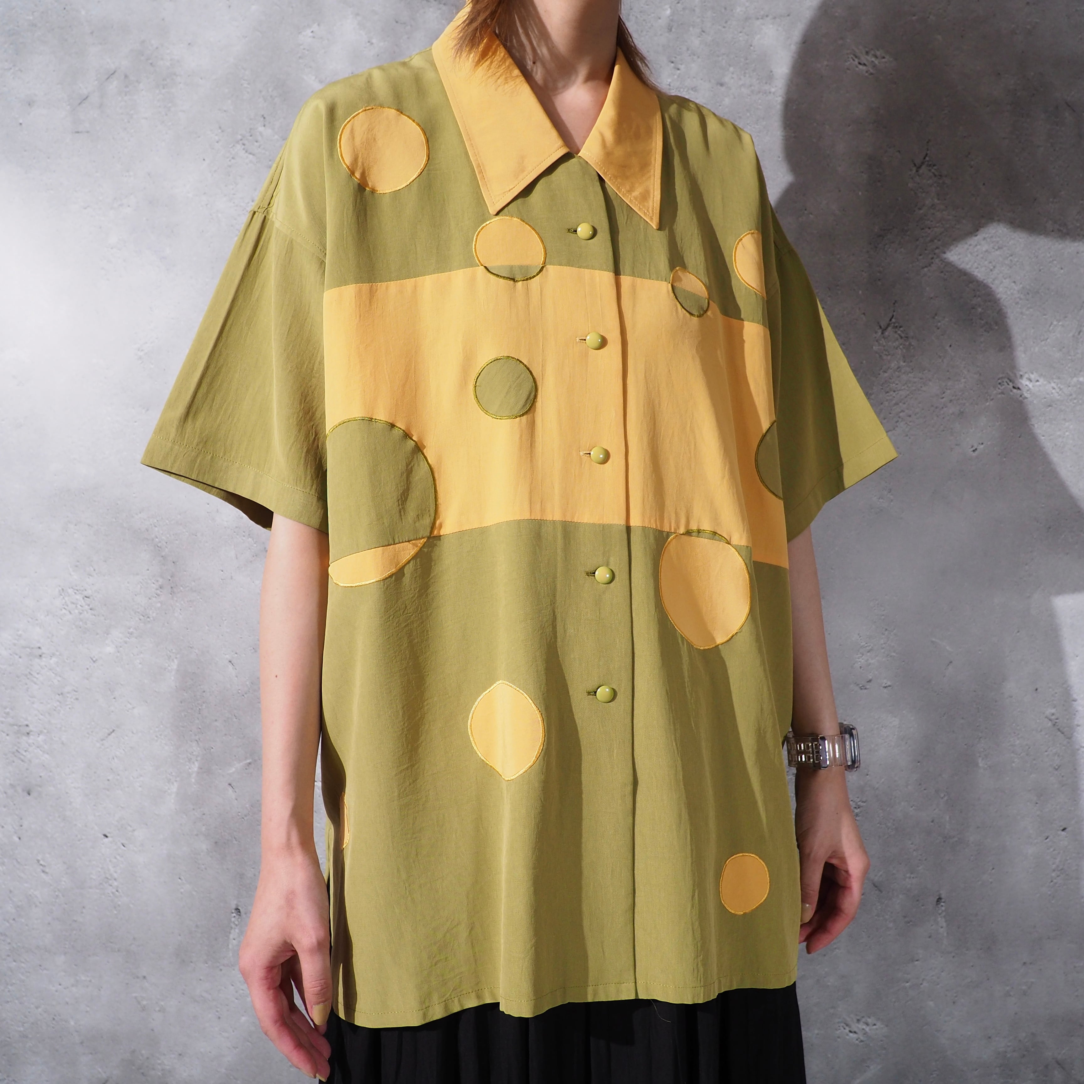 1990s Bubble soap embroidery design Box silhouette shirt